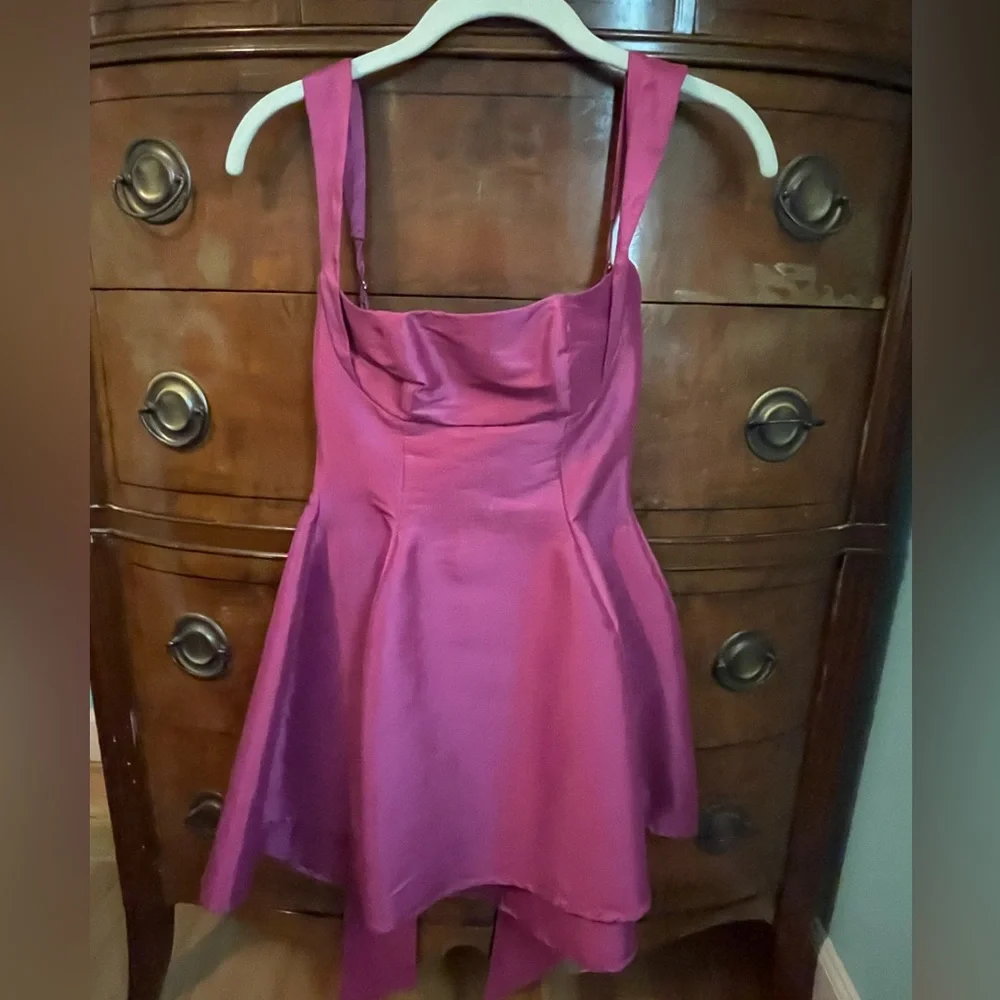 Magenta Pink Lucy in the Sky Mini Dress, fit and flare with bow tie back detail - Picture 1 of 3